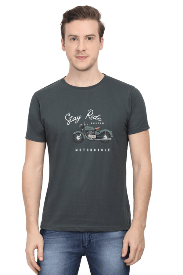 Round Neck Men’s “Stay Ride” Motorcycle T-Shirt – Fuel Your Passion with Comfort and Style!