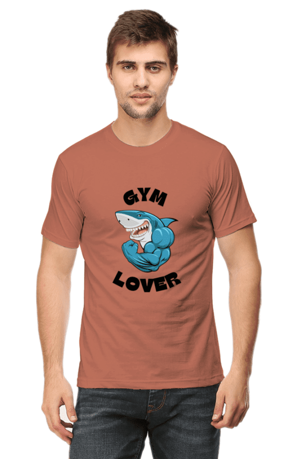 Round Neck Men’s “Gym Lover Shark” T-Shirt – Dive into Fitness with Style and Comfort!