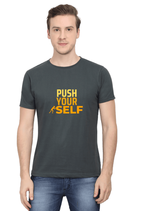 Round Neck Men’s “Push Yourself” T-Shirt – Gear Up for Greatness!