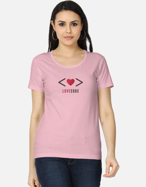 Round Neck Women’s ‘LoveCode’ T-Shirt – Soft, Stylish & Made for Coders!